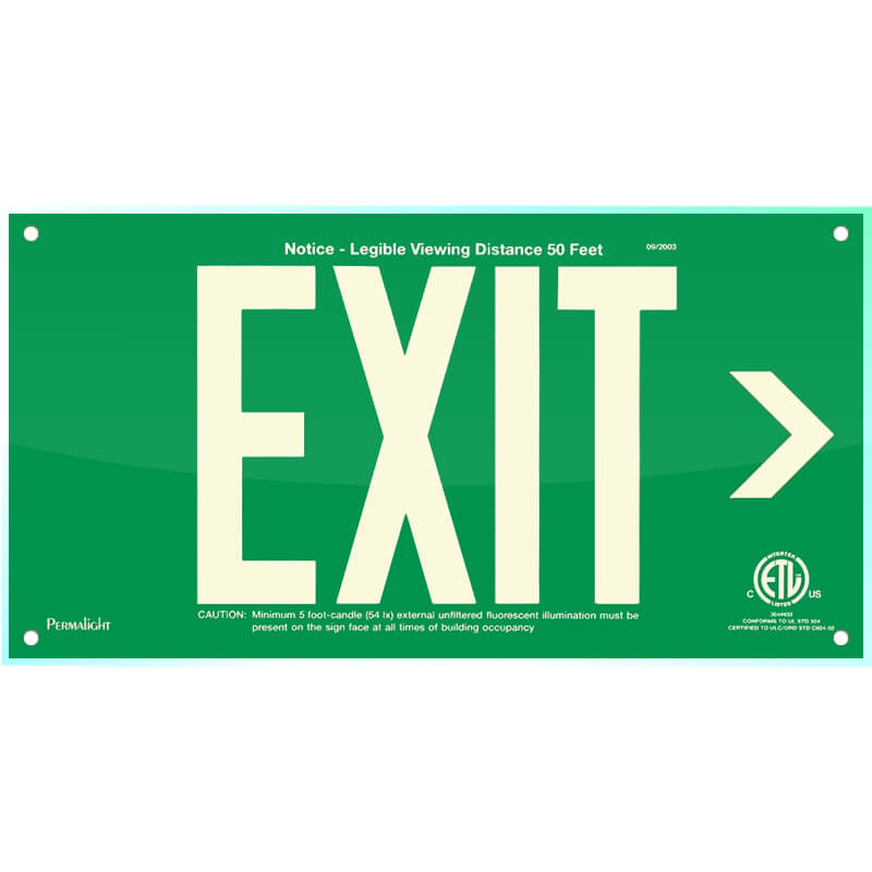 Green Acrylic EXIT Sign (Arrow right), 7 inch letters