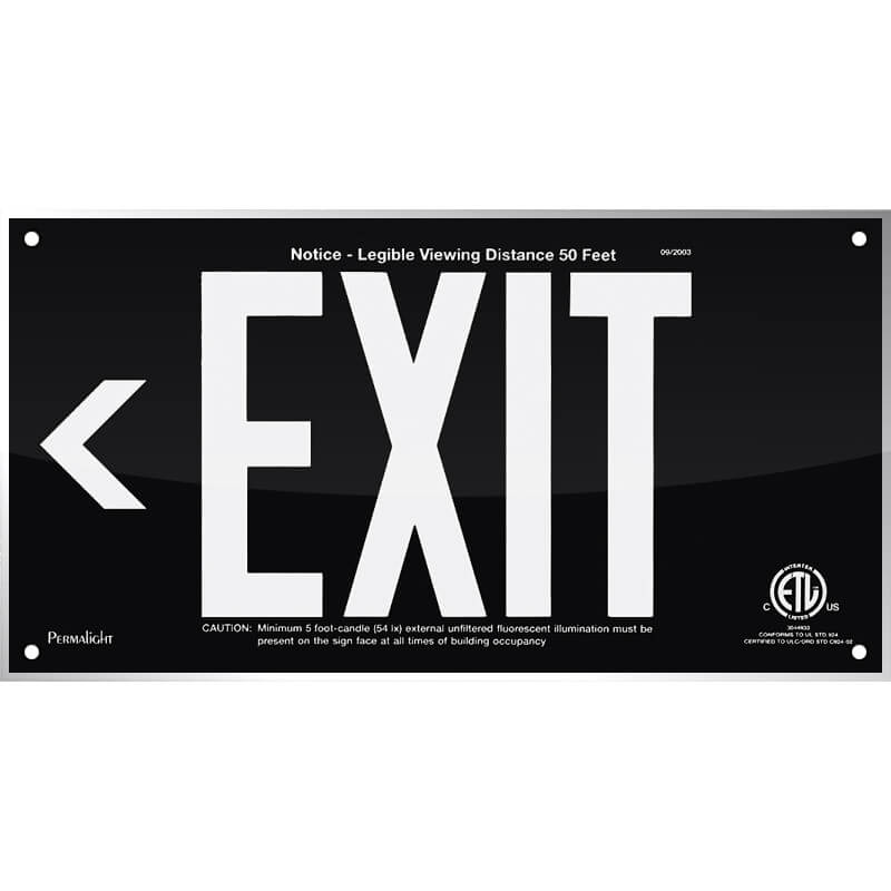 Black Acrylic EXIT Sign (Arrow left), 7 inch letters