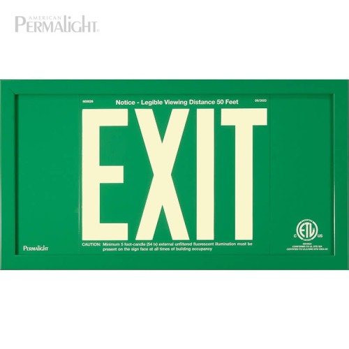 Green Aluminum EXIT Sign in green frame, 7 inch letters