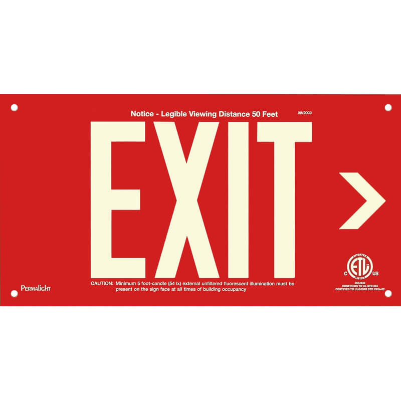 Red Aluminum Sign, EXIT (Arrow right), unframed