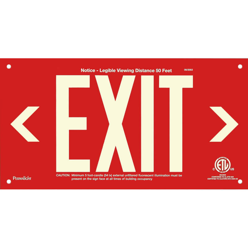 Red Aluminum Sign, EXIT (left and right Arrows), unframed