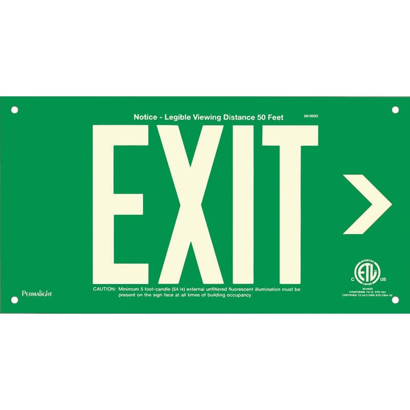 Green Aluminum Sign, EXIT (Arrow right), unframed