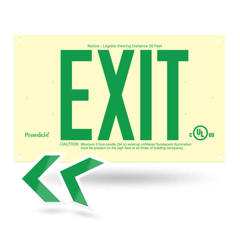 Rigid PVC Plastic EXIT Sign, unframed, green letters (6 in)