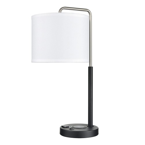 Table Lamp Brushed Nickel-Powder Coated Matte Black With Qi Wireless Charger