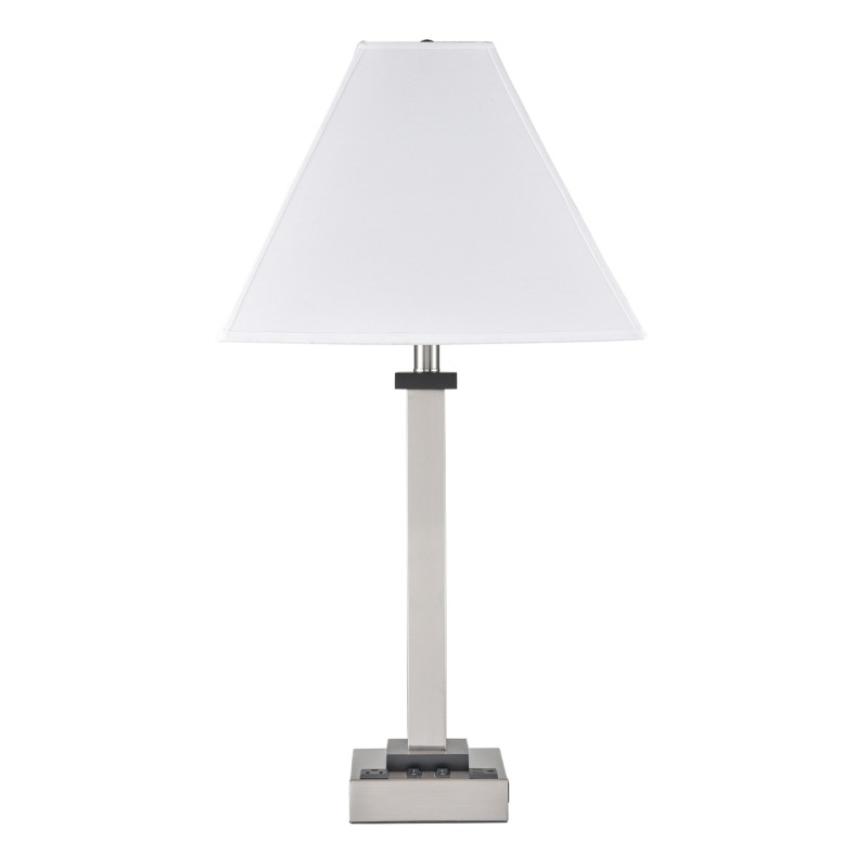 Table Lamp Brushed Nickel Plus Ebony Wood Accents with One USB