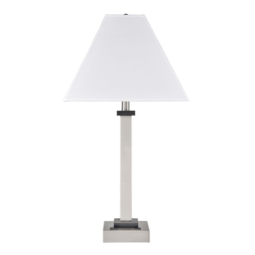 Table Lamp Brushed Nickel Plus Ebony Wood Accents with One Outlet