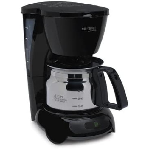 Mr. Coffee 4-Cup Coffeemaker, Black with Stainless Steel Carafe