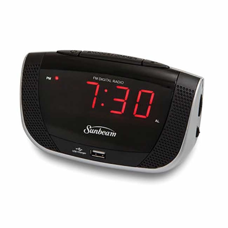 Sunbeam Clock Radio with Daily Alarm Reset and USB