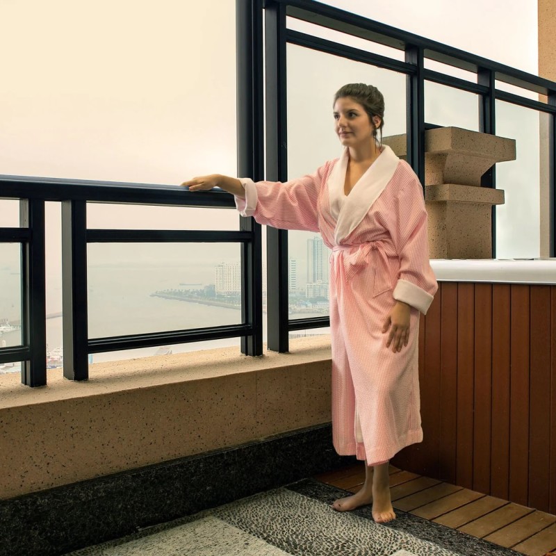 Pink Seersucker Double Layer Robe