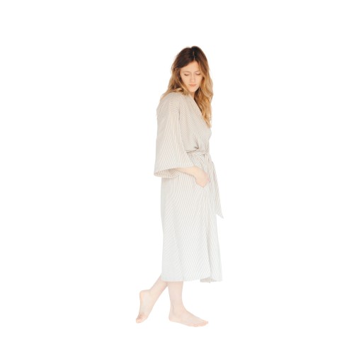 Taupe Seersucker Kimono Robe