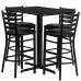 Rectangular Black Laminate Table Set with 4 Ladder Back Metal Barstools - Black Vinyl Seat