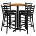 Round Natural Laminate Table Set with X-Base and 4 Ladder Back Metal Barstools - Black Vinyl Seat