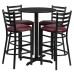 Round Black Laminate Table Set with X-Base and 4 Ladder Back Metal Barstools - Burgundy Vinyl Seat