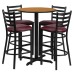 Round Natural Laminate Table Set with X-Base and 4 Ladder Back Metal Barstools - Burgundy Vinyl Seat