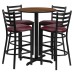 Round Walnut Laminate Table Set with X-Base and 4 Ladder Back Metal Barstools - Burgundy Vinyl Seat