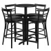 Round Black Laminate Table Set with X-Base and 4 Two-Slat Ladder Back Metal Barstools - Black Vinyl Seat