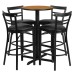 Round Natural Laminate Table Set with X-Base and 4 Two-Slat Ladder Back Metal Barstools - Black Vinyl Seat