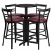 Round Black Laminate Table Set with X-Base and 4 Two-Slat Ladder Back Metal Barstools - Burgundy Vinyl Seat