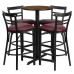 Round Walnut Laminate Table Set with X-Base and 4 Two-Slat Ladder Back Metal Barstools - Burgundy Vinyl Seat