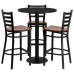 Round Black Laminate Table Set with 3 Ladder Back Metal Barstools - Cherry Wood Seat