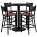 Round Black Laminate Table Set with 4 Grid Back Metal Barstools - Cherry Wood Seat