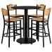 Round Black Laminate Table Set with 4 Wood Slat Back Metal Barstools - Natural Wood Seat