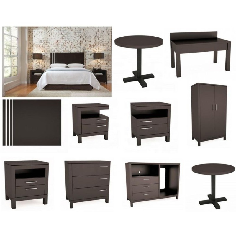 Motel furniture (King headboard, Nightstand, Desk, Chair, Armchair, Side table, TV Cabinet, Luggage rack) for hotel