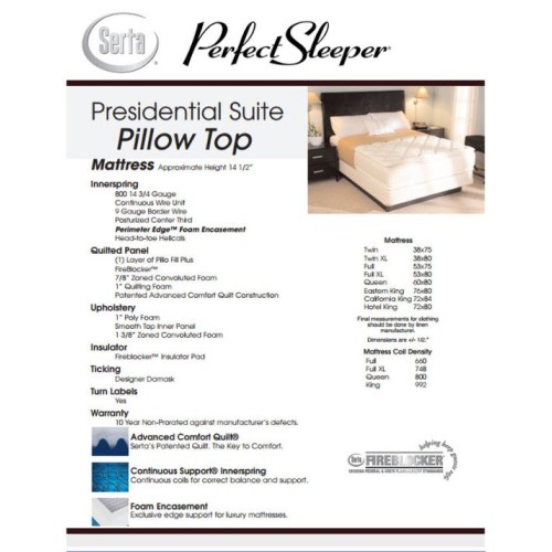Presidential Suite Pillow Top