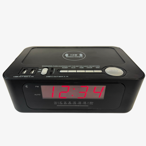 Sonnet LED AM/FM Clock Radio w/ 15-Watt Wireless Bluetooth Charging