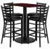 Rectangular Mahogany Laminate Table Set with 4 Ladder Back Metal Barstools - Black Vinyl Seat