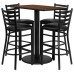 Rectangular Walnut Laminate Table Set with 4 Ladder Back Metal Barstools - Black Vinyl Seat