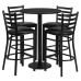 Round Black Laminate Table Set with Round Base and 4 Ladder Back Metal Barstools - Black Vinyl Seat