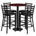 Round Mahogany Laminate Table Set with Round Base and 4 Ladder Back Metal Barstools - Black Vinyl Seat