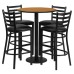 Round Natural Laminate Table Set with Round Base and 4 Ladder Back Metal Barstools - Black Vinyl Seat