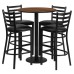 Round Walnut Laminate Table Set with Round Base and 4 Ladder Back Metal Barstools - Black Vinyl Seat