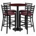 Round Mahogany Laminate Table Set with Round Base and 4 Ladder Back Metal Barstools - Burgundy Vinyl Seat