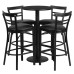 Table Set with Round Base and 4 Two-Slat Ladder Back Metal Barstools - Black Vinyl Seat