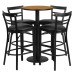 Natural Laminate Table Set with Round Base and 4 Two-Slat Ladder Back Metal Barstools - Black Vinyl Seat