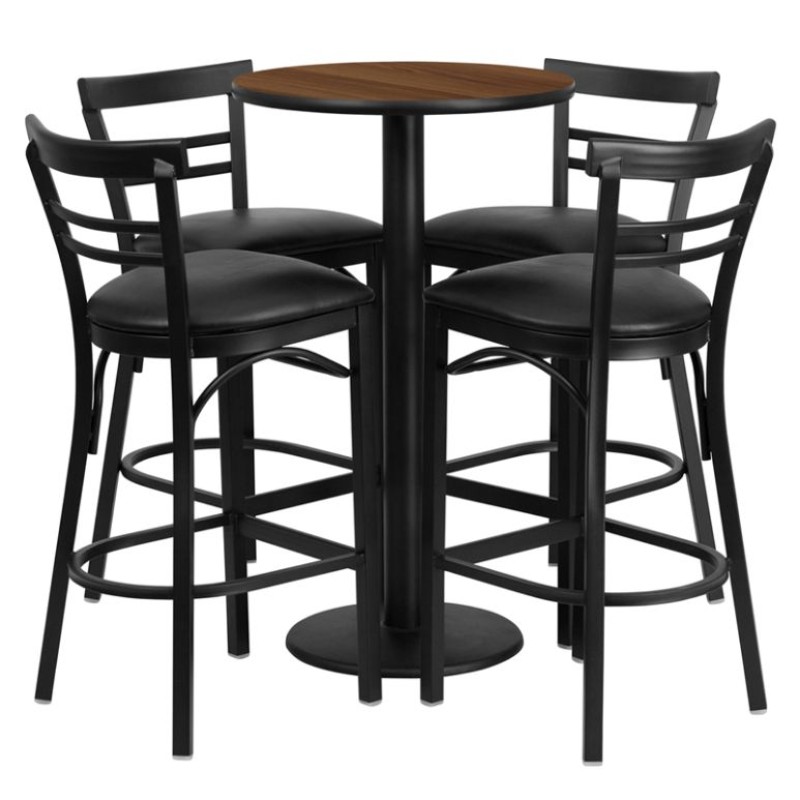 Back Metal Barstools - Black Vinyl Seat