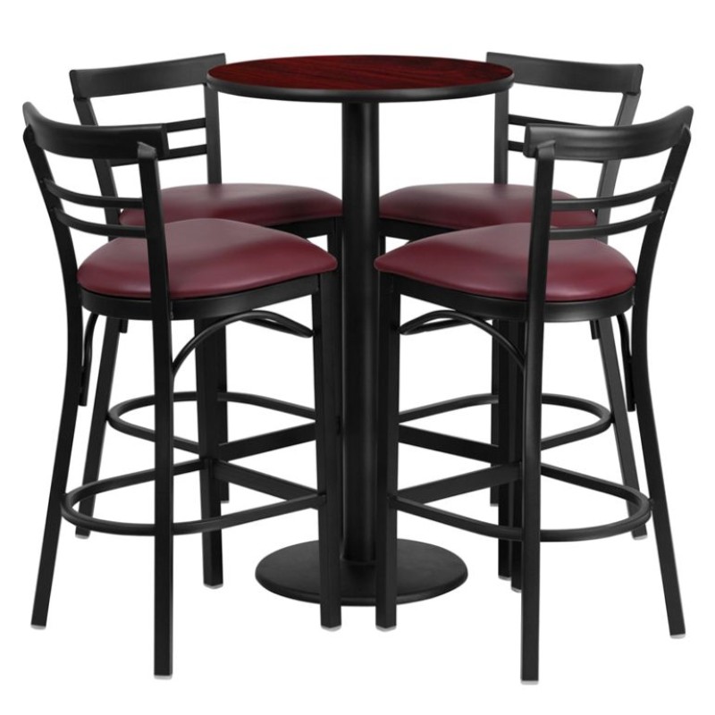 Back Metal Barstools - Burgundy Vinyl Seat