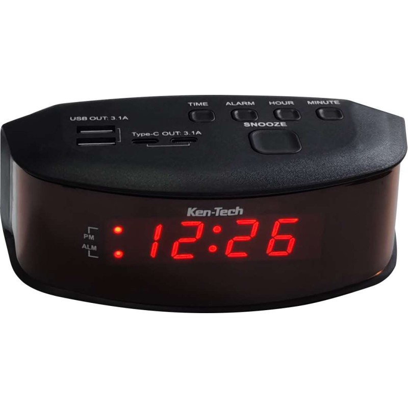 Sonnet LED Alarm Clock w/ 2 USB-A & 2 USB-C Ports Black