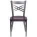 Clear Coated ''X'' Back Metal Restaurant Chair - Mahogany Wood Seat