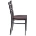 Clear Coated ''X'' Back Metal Restaurant Chair - Walnut Wood Seat