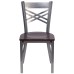 Clear Coated ''X'' Back Metal Restaurant Chair - Walnut Wood Seat