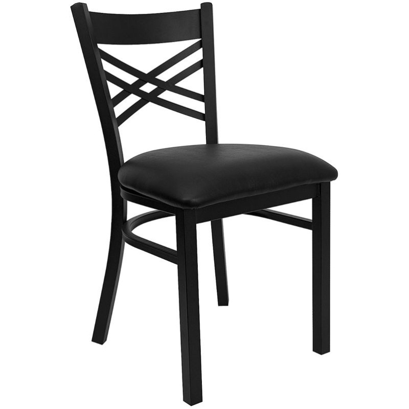 Black ''X'' Back Metal Restaurant Chair - Black Vinyl Seat