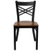 Black ''X'' Back Metal Restaurant Chair - Cherry Wood Seat