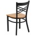 Black ''X'' Back Metal Restaurant Chair - Natural Wood Seat