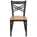 Black ''X'' Back Metal Restaurant Chair - Natural Wood Seat