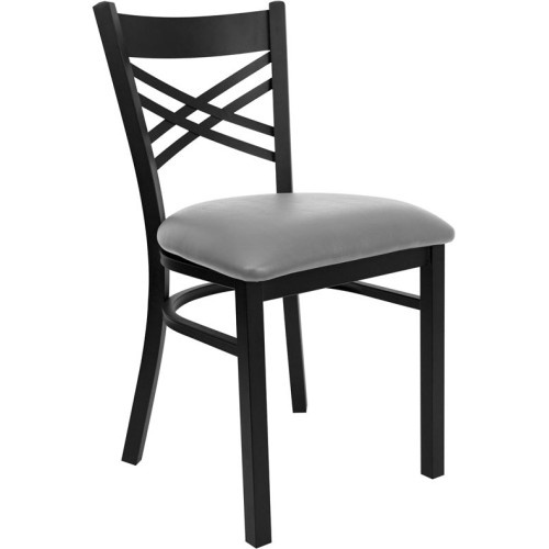 Black ''X'' Back Metal Restaurant Chair - Custom Upholstered Seat