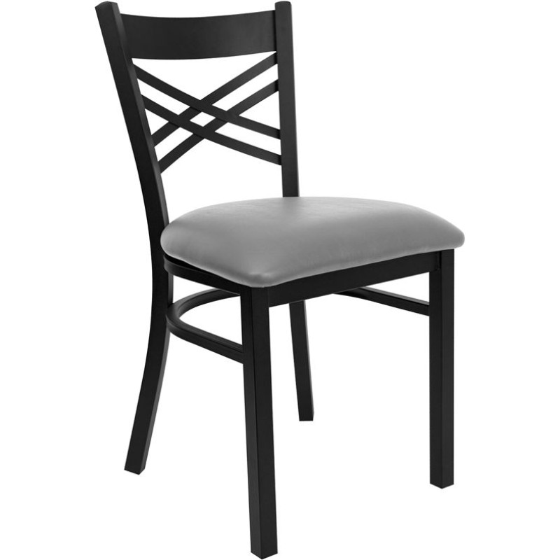 Black ''X'' Back Metal Restaurant Chair - Custom Upholstered Seat